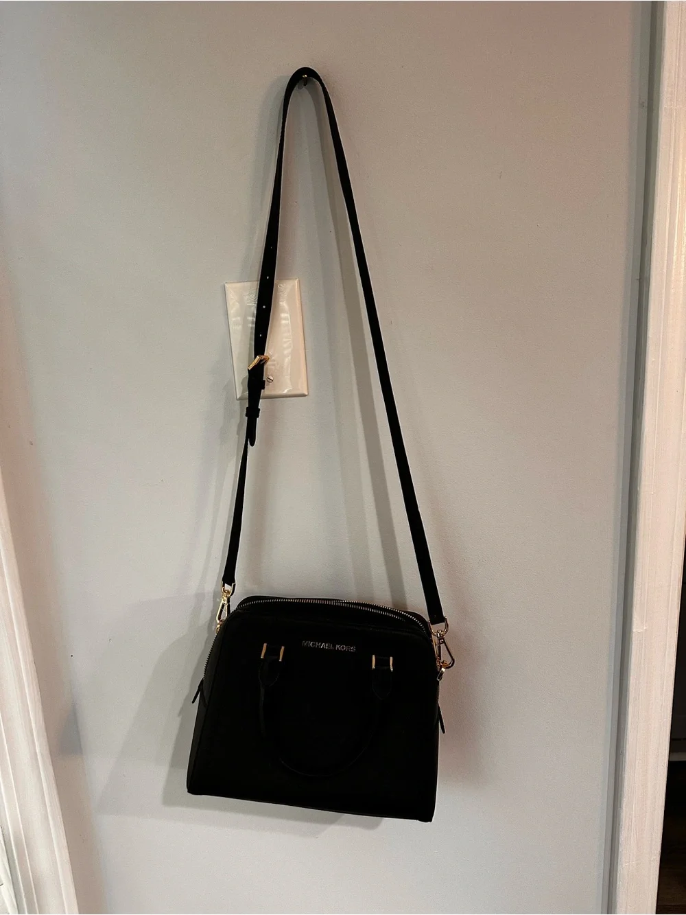 Michael Kors Black Saffiano Leather Crossbody Satchel with Gold Hardware